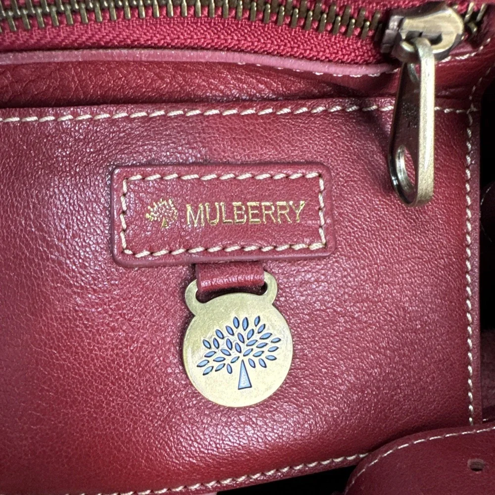 MULBERRY Bayswater Red Leather Tote Bag Turn Lock Handbag Vintage